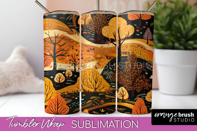 Fall Tumbler Wrap - Autumn Forest Tumbler Sublimation Sublimation OrangeBrushStudio 