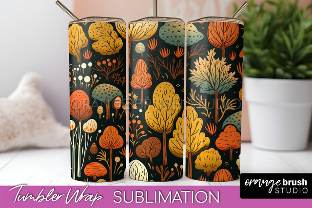 Fall Tumbler Wrap - Autumn Forest Tumbler Sublimation Sublimation OrangeBrushStudio 