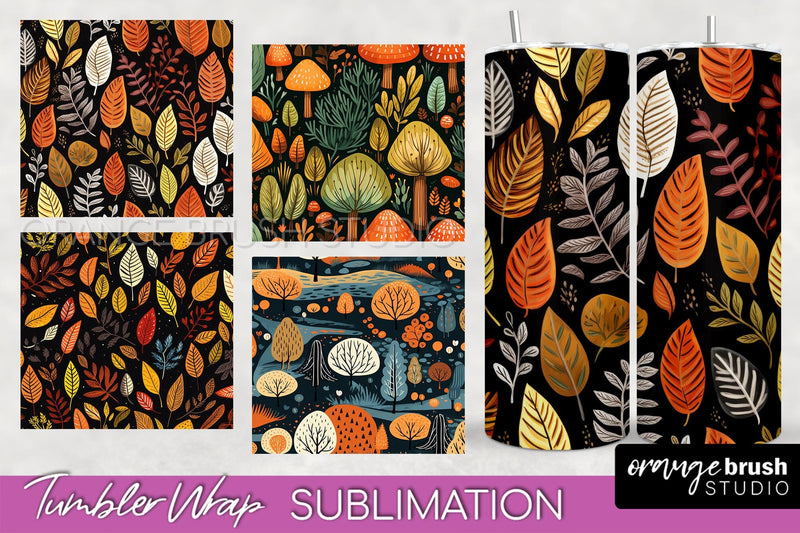 Fall Tumbler Wrap - Autumn Forest Tumbler Sublimation Sublimation OrangeBrushStudio 
