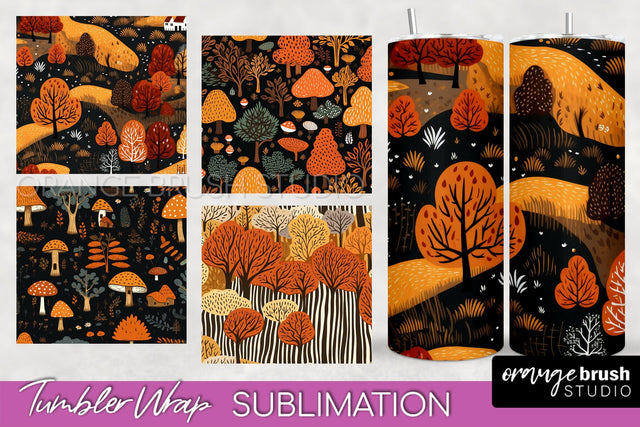 Fall Tumbler Wrap - Autumn Forest Tumbler Sublimation Sublimation OrangeBrushStudio 
