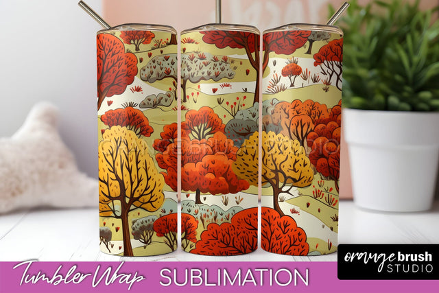 Fall Tumbler Wrap - Autumn Forest Tumbler Sublimation Sublimation OrangeBrushStudio 