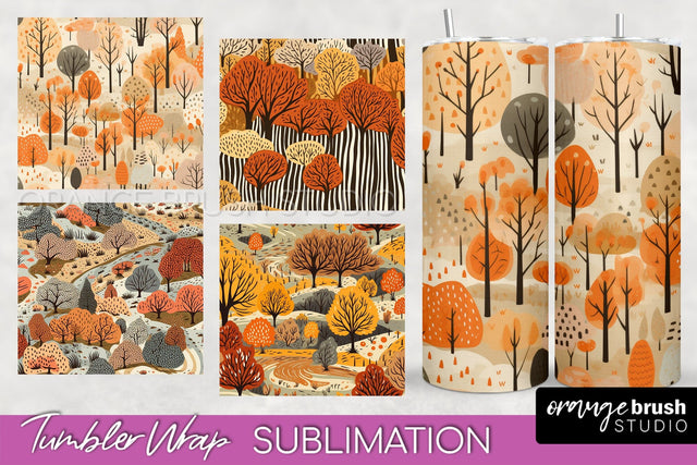 Fall Tumbler Wrap - Autumn Forest Tumbler Sublimation Sublimation OrangeBrushStudio 