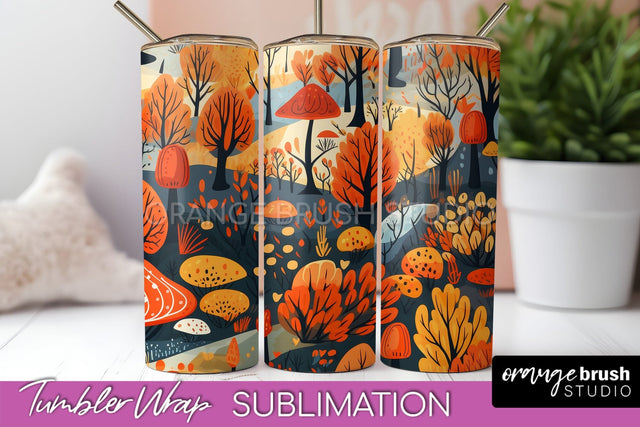 Fall Tumbler Wrap - Autumn Forest Tumbler Sublimation Sublimation OrangeBrushStudio 