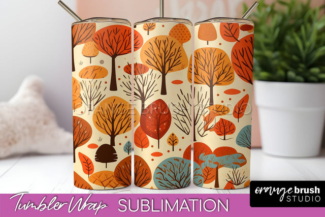 Fall Tumbler Wrap - Autumn Forest Tumbler Sublimation Sublimation OrangeBrushStudio 