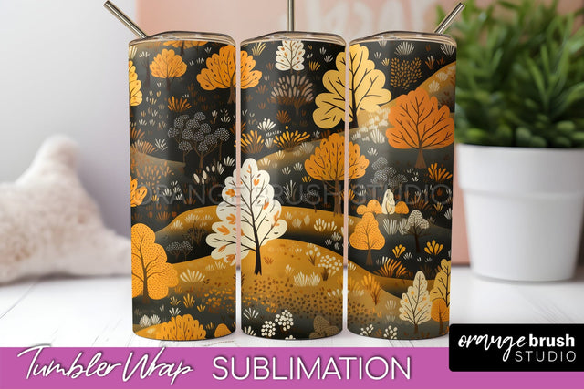 Fall Tumbler Wrap - Autumn Forest Tumbler Sublimation Sublimation OrangeBrushStudio 