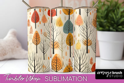Fall Tumbler Wrap - Autumn Forest Tumbler Sublimation Sublimation OrangeBrushStudio 