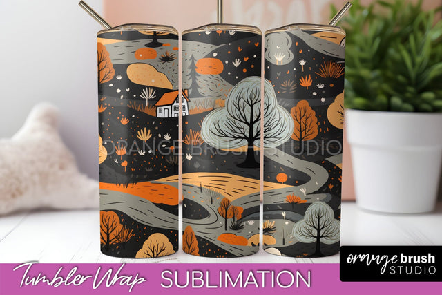 Fall Tumbler Wrap - Autumn Forest Tumbler Sublimation Sublimation OrangeBrushStudio 