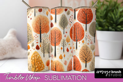 Fall Tumbler Wrap - Autumn Forest Tumbler Sublimation Sublimation OrangeBrushStudio 