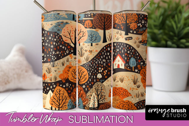 Fall Tumbler Wrap - Autumn Forest Tumbler Sublimation Sublimation OrangeBrushStudio 
