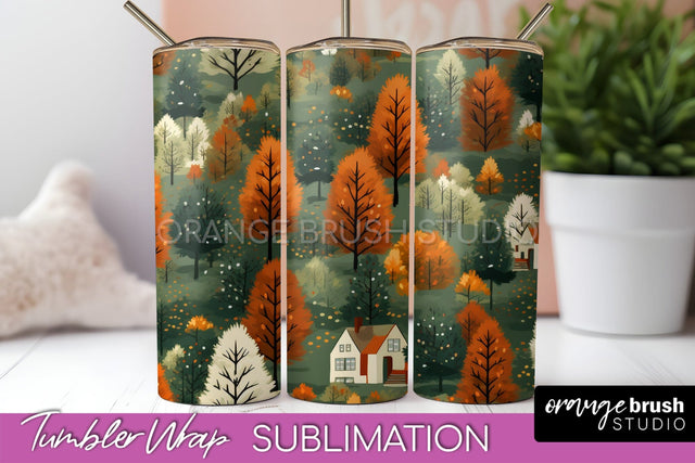 Fall Tumbler Wrap - Autumn Forest Tumbler Sublimation Sublimation OrangeBrushStudio 