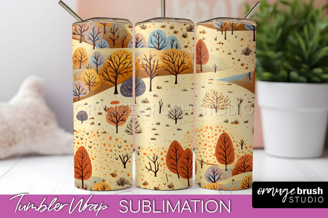 Fall Tumbler Wrap - Autumn Forest Tumbler Sublimation Sublimation OrangeBrushStudio 