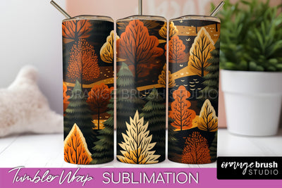 Fall Tumbler Wrap - Autumn Forest Tumbler Sublimation Sublimation OrangeBrushStudio 