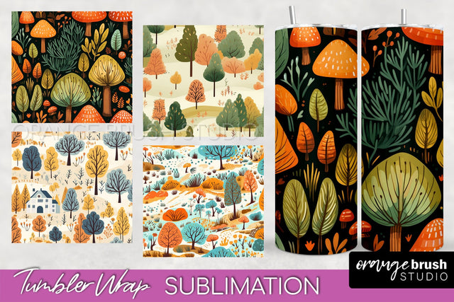 Fall Tumbler Wrap - Autumn Forest Tumbler Sublimation Sublimation OrangeBrushStudio 