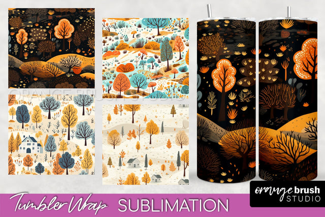 Fall Tumbler Wrap - Autumn Forest Tumbler Sublimation Sublimation OrangeBrushStudio 