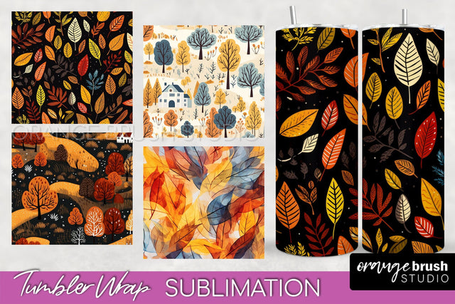 Fall Tumbler Wrap - Autumn Forest Tumbler Sublimation Sublimation OrangeBrushStudio 