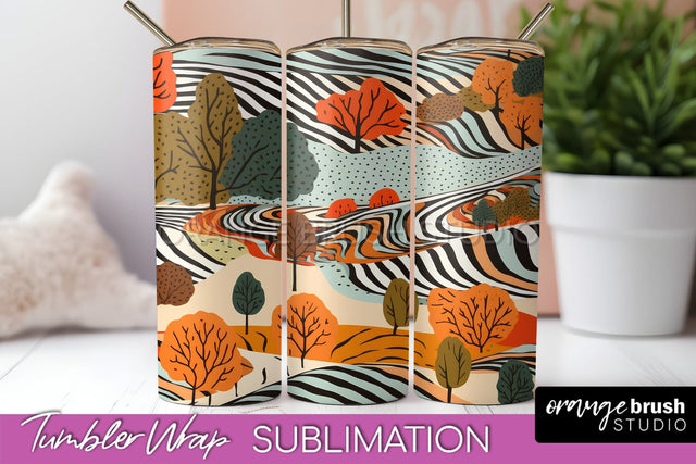 Fall Tumbler Wrap - Autumn Forest Tumbler Sublimation Sublimation OrangeBrushStudio 