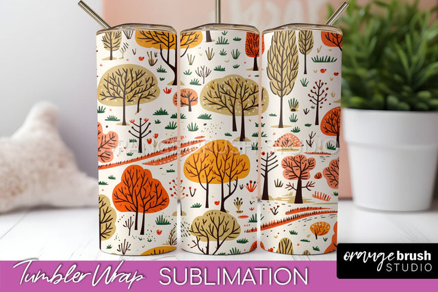Fall Tumbler Wrap - Autumn Forest Tumbler Sublimation Sublimation OrangeBrushStudio 