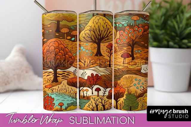 Fall Tumbler Wrap - Autumn Forest Tumbler Sublimation Sublimation OrangeBrushStudio 