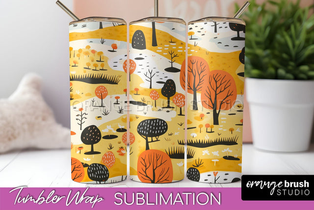 Fall Tumbler Wrap - Autumn Forest Tumbler Sublimation Sublimation OrangeBrushStudio 
