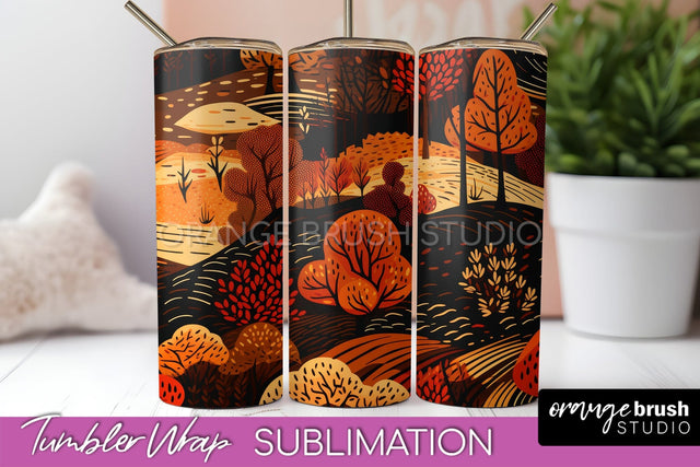 Fall Tumbler Wrap - Autumn Forest Tumbler Sublimation Sublimation OrangeBrushStudio 