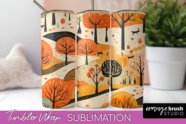 Fall Tumbler Wrap - Autumn Forest Tumbler Sublimation Sublimation OrangeBrushStudio 