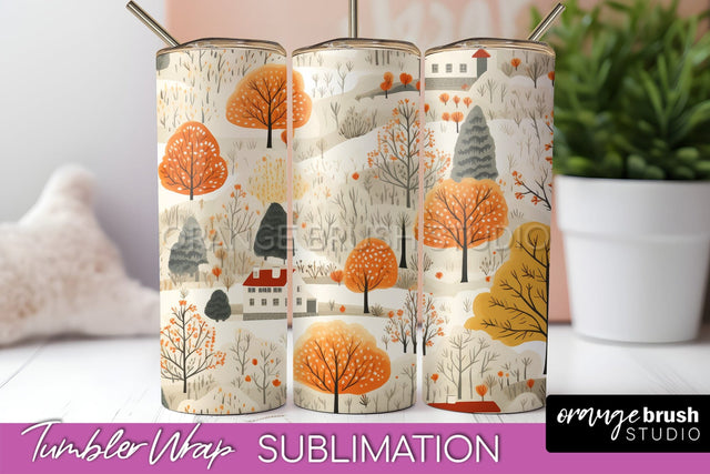 Fall Tumbler Wrap - Autumn Forest Tumbler Sublimation Sublimation OrangeBrushStudio 