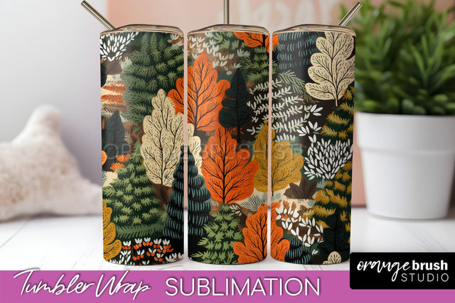 Fall Tumbler Wrap - Autumn Forest Tumbler Sublimation Sublimation OrangeBrushStudio 