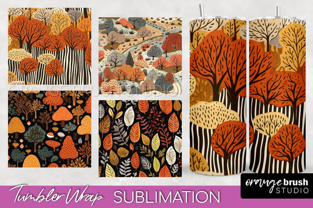 Fall Tumbler Wrap - Autumn Forest Tumbler Sublimation Sublimation OrangeBrushStudio 