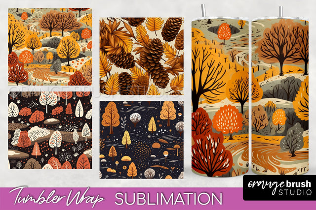 Fall Tumbler Wrap - Autumn Forest Tumbler Sublimation Sublimation OrangeBrushStudio 