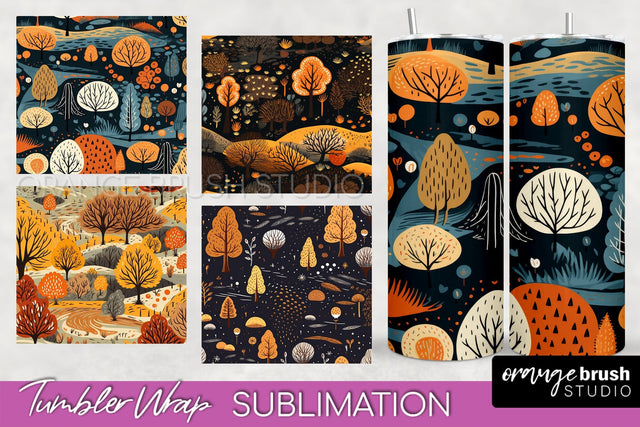 Fall Tumbler Wrap - Autumn Forest Tumbler Sublimation Sublimation OrangeBrushStudio 