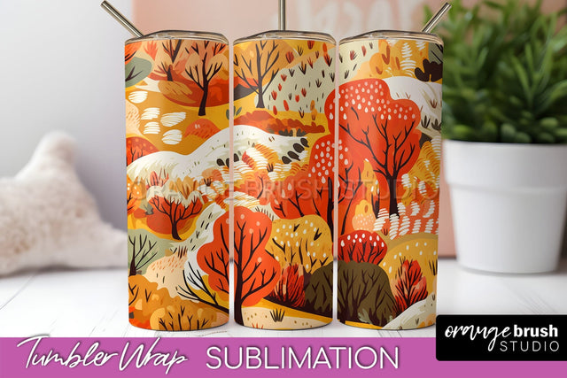 Fall Tumbler Wrap - Autumn Forest Tumbler Sublimation Sublimation OrangeBrushStudio 