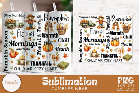 Fall Tumbler Wrap Bundle | 10 Cozy Autumn 20oz PNG Designs Sublimation Petunia Digital Design 