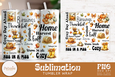 Fall Tumbler Wrap Bundle | 10 Cozy Autumn 20oz PNG Designs Sublimation Petunia Digital Design 