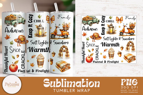 Fall Tumbler Wrap Bundle | 10 Cozy Autumn 20oz PNG Designs Sublimation Petunia Digital Design 