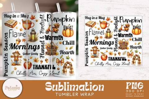Fall Tumbler Wrap Bundle | 10 Cozy Autumn 20oz PNG Designs Sublimation Petunia Digital Design 