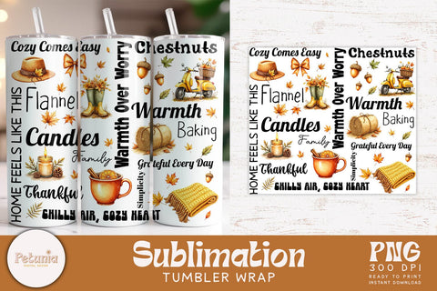 Fall Tumbler Wrap Bundle | 10 Cozy Autumn 20oz PNG Designs Sublimation Petunia Digital Design 