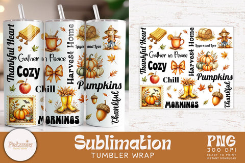 Fall Tumbler Wrap Bundle | 10 Cozy Autumn 20oz PNG Designs Sublimation Petunia Digital Design 