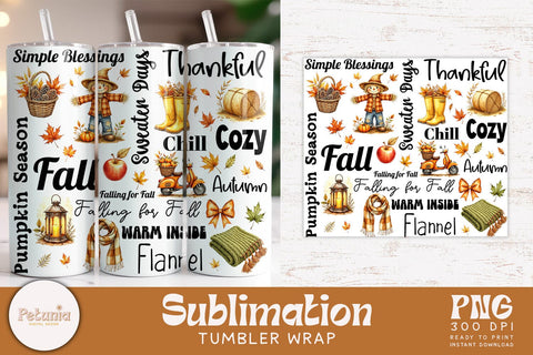 Fall Tumbler Wrap Bundle | 10 Cozy Autumn 20oz PNG Designs Sublimation Petunia Digital Design 
