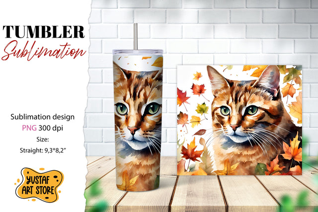 Fall tumbler wrap. Fall cat sublimation design. Cat tumbler Sublimation Yustaf Art Store 