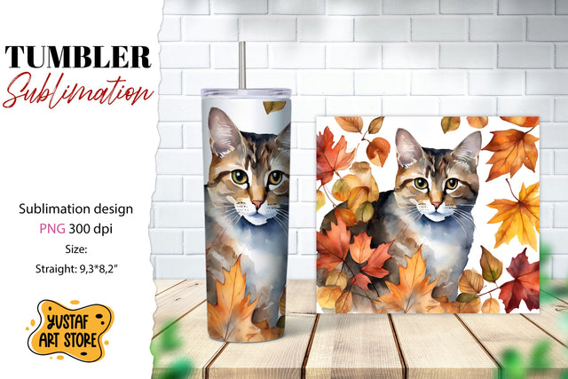 Fall tumbler wrap. Fall cat sublimation design. Cat tumbler Sublimation Yustaf Art Store 