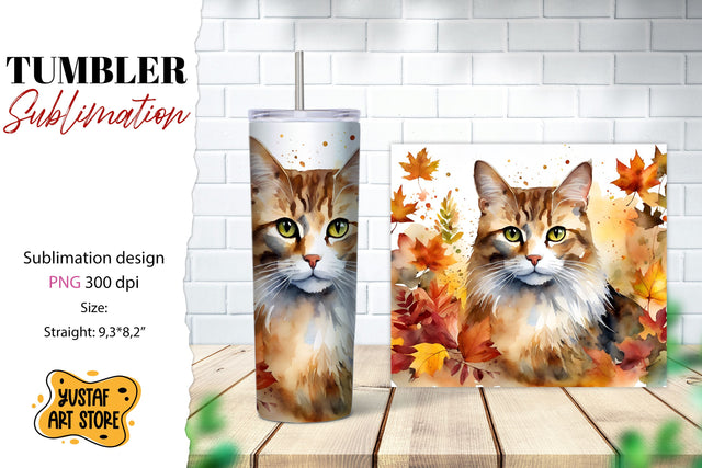 Fall tumbler wrap. Fall cat sublimation design. Cat tumbler Sublimation Yustaf Art Store 