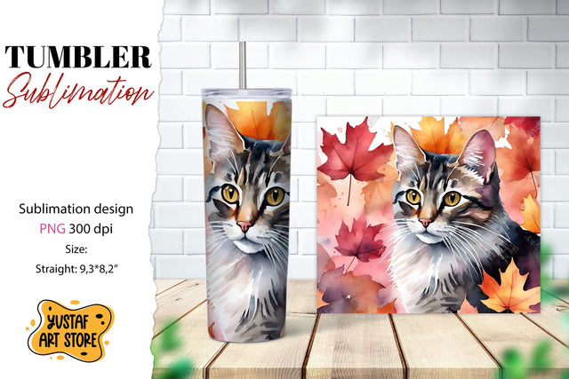 Fall tumbler wrap. Fall cat sublimation design. Cat tumbler Sublimation Yustaf Art Store 