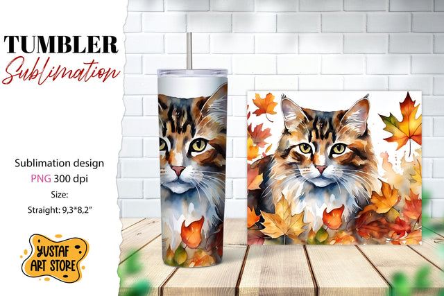 Fall tumbler wrap. Fall cat sublimation design. Cat tumbler Sublimation Yustaf Art Store 