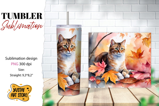 Fall tumbler wrap. Fall cat sublimation design. Cat tumbler Sublimation Yustaf Art Store 