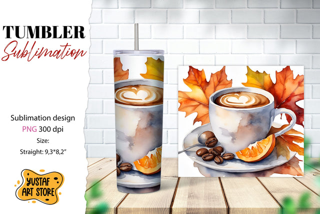 Fall tumbler wrap. Fall coffee sublimation. Coffee tumbler Sublimation Yustaf Art Store 