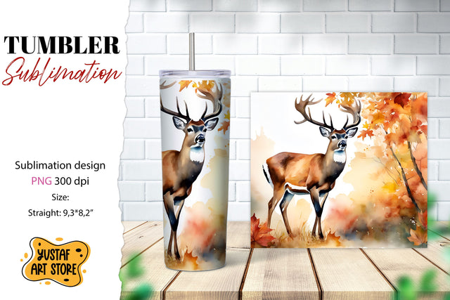 Fall tumbler wrap. Fall Deer sublimation design. Forest Deer Sublimation Yustaf Art Store 