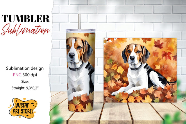 Fall tumbler wrap. Fall dog sublimation design. Beagle Sublimation Yustaf Art Store 