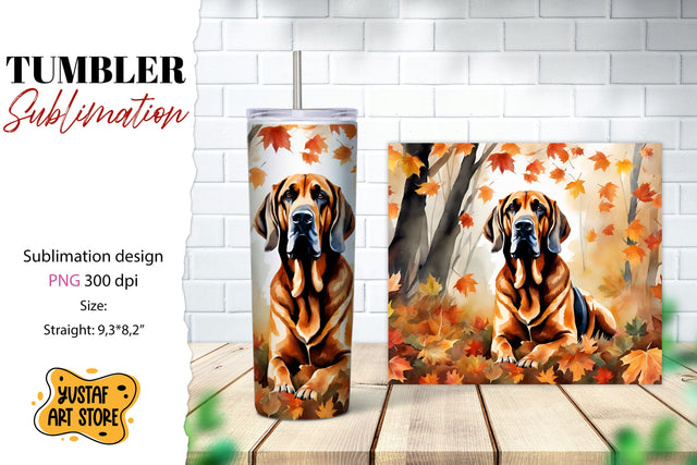 Fall tumbler wrap. Fall dog sublimation design. Bloodhound Sublimation Yustaf Art Store 