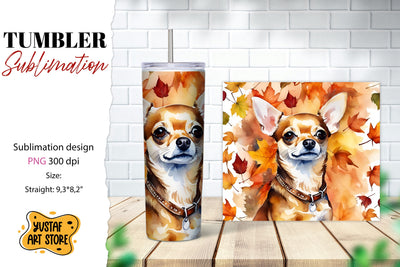 Fall tumbler wrap. Fall dog sublimation design. Chihuahua Sublimation Yustaf Art Store 