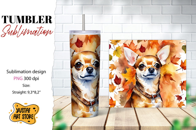 Fall tumbler wrap. Fall dog sublimation design. Chihuahua Sublimation Yustaf Art Store 